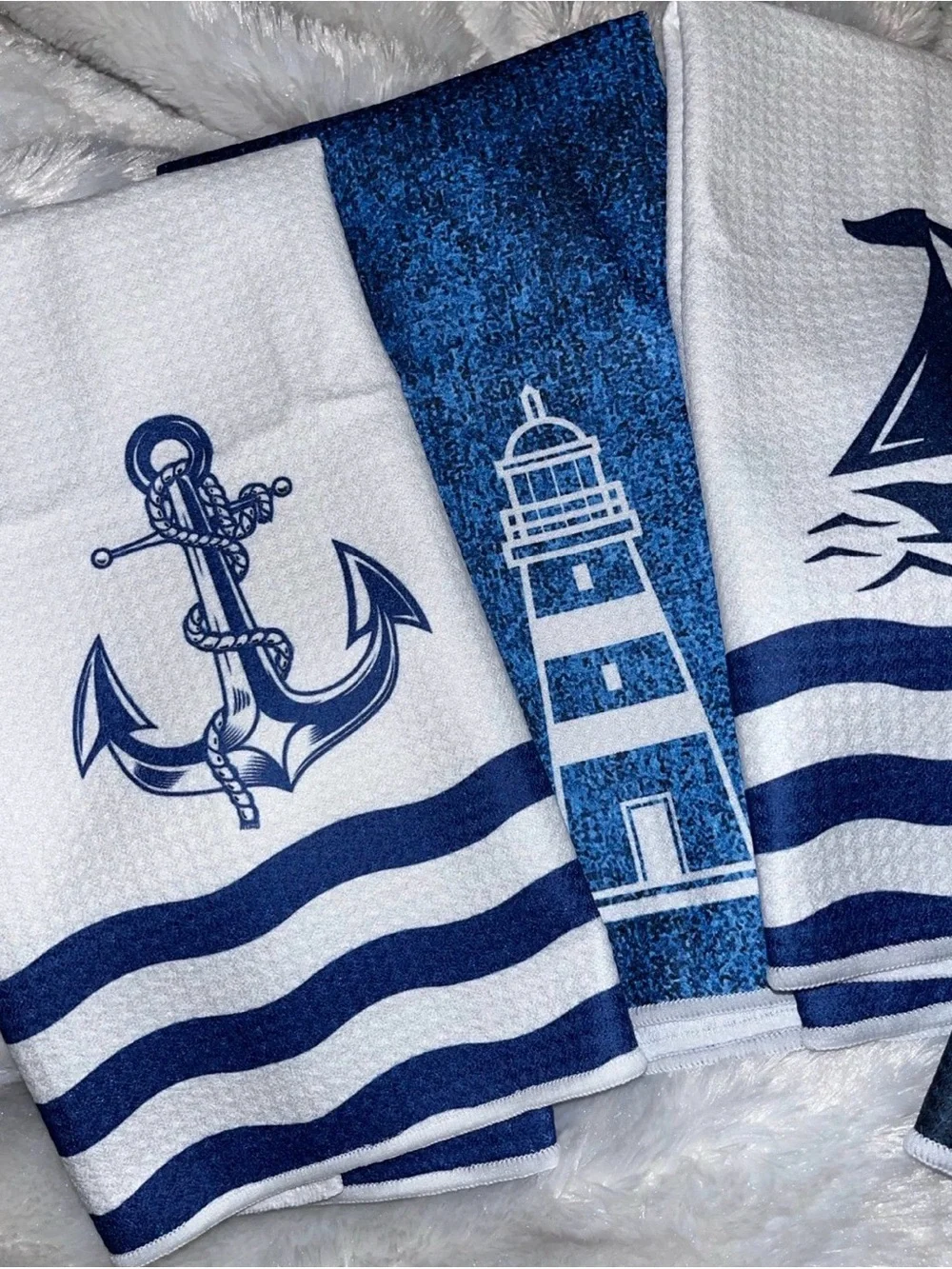 Nautical Cotton Kitchen Towels - Blue & White (Set of 4)